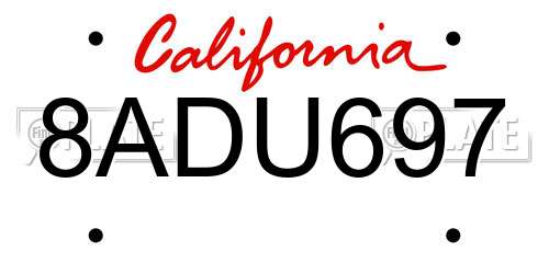 8ADU697 California License Plate