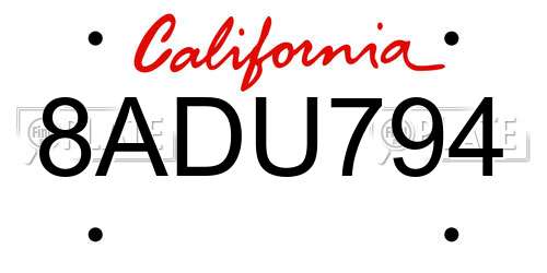 8ADU794 California License Plate