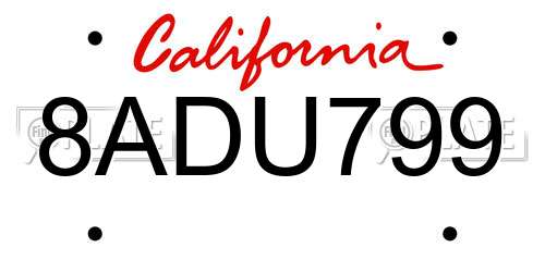 8ADU799 California License Plate