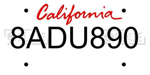 8ADU890 California License Plate