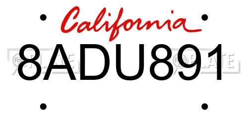8ADU891 California License Plate