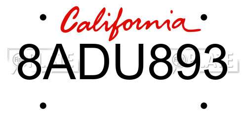 8ADU893 California License Plate