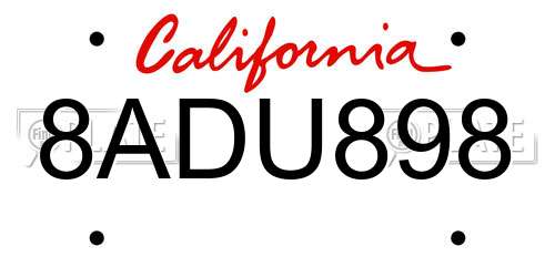 8ADU898 California License Plate