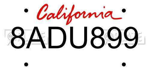 8ADU899 California License Plate