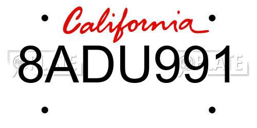8ADU991 California License Plate