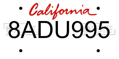8ADU995 California License Plate