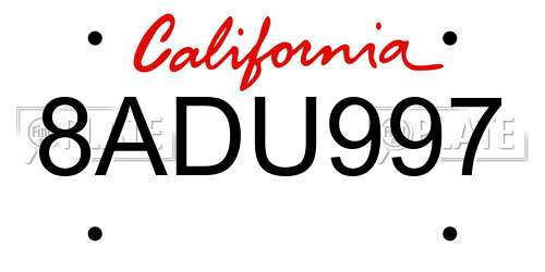 8ADU997 California License Plate