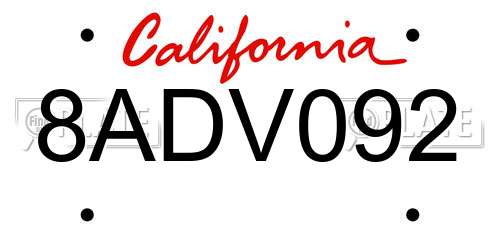 8ADV092 California License Plate