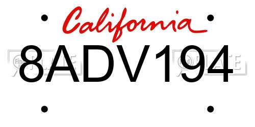 8ADV194 California License Plate