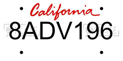 8ADV196 California License Plate