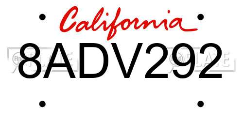 8ADV292 California License Plate