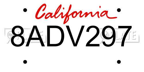 8ADV297 California License Plate