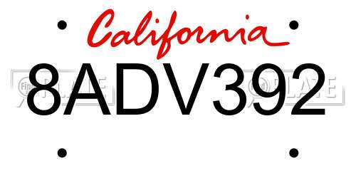 8ADV392 California License Plate