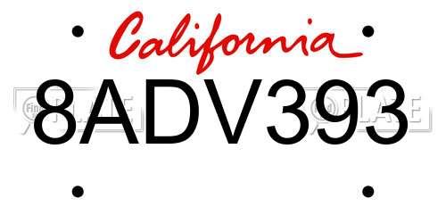 8ADV393 California License Plate