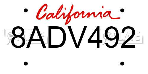 8ADV492 California License Plate