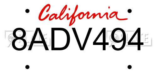 8ADV494 California License Plate