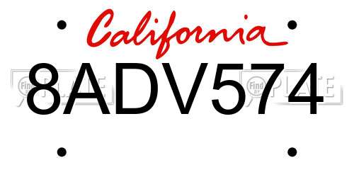8ADV574 California License Plate