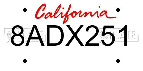8ADX251 California License Plate