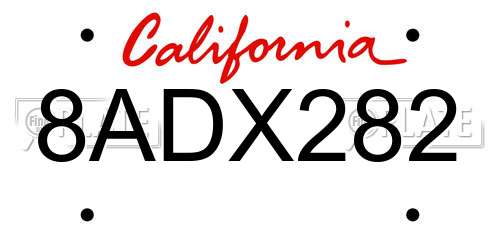 8ADX282 California License Plate
