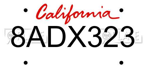 8ADX323 California License Plate
