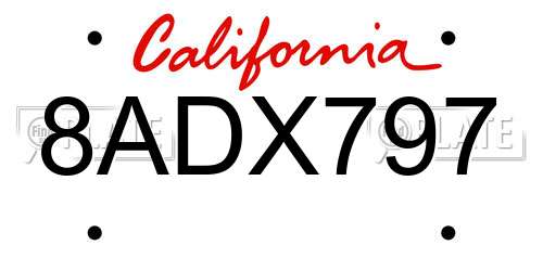 8ADX797 California License Plate