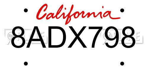 8ADX798 California License Plate