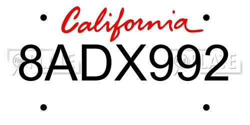 8ADX992 California License Plate