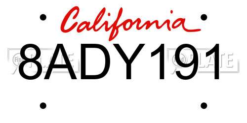 8ADY191 California License Plate