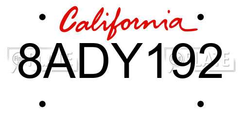 8ADY192 California License Plate