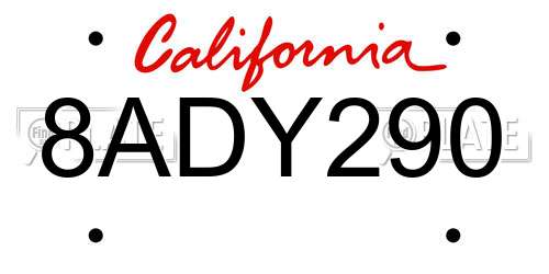8ADY290 California License Plate