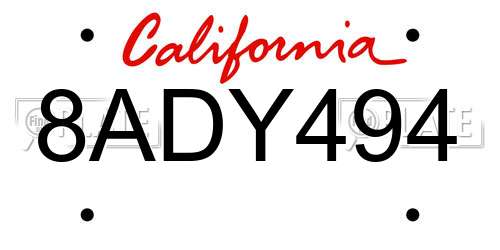 8ADY494 California License Plate