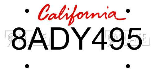 8ADY495 California License Plate