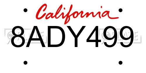 8ADY499 California License Plate