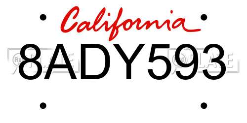 8ADY593 California License Plate