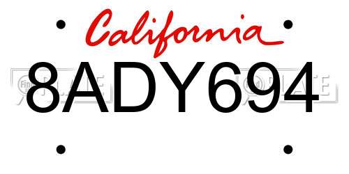 8ADY694 California License Plate