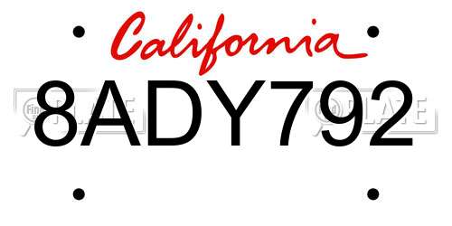 8ADY792 California License Plate