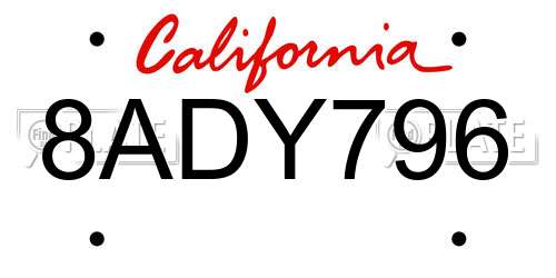 8ADY796 California License Plate