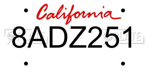 8ADZ251 California License Plate