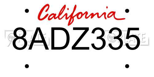 8ADZ335 California License Plate