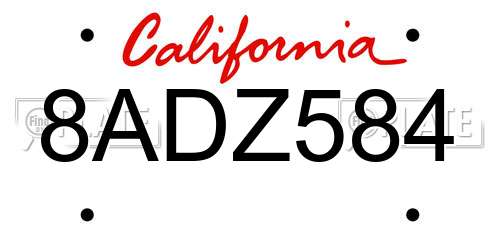 8ADZ584 California License Plate