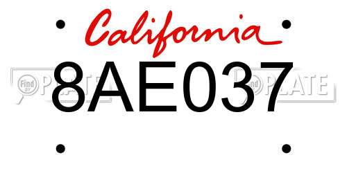 8AE037 California License Plate