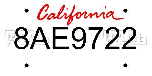 8AE9722 California License Plate