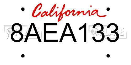 8AEA133 California License Plate