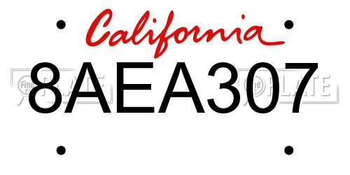8AEA307 California License Plate