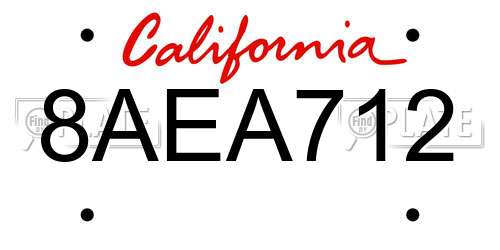 8AEA712 California License Plate