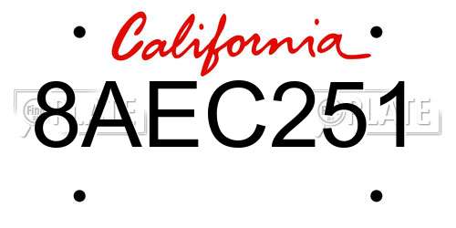 8AEC251 California License Plate