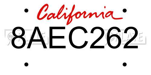 8AEC262 California License Plate