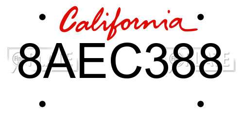 8AEC388 California License Plate