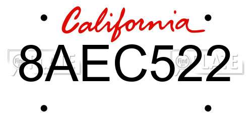8AEC522 California License Plate
