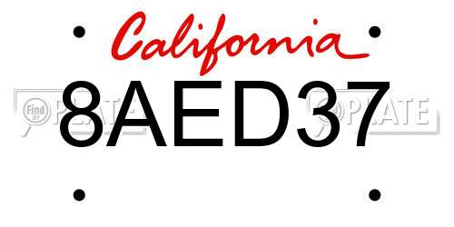 8AED37 California License Plate